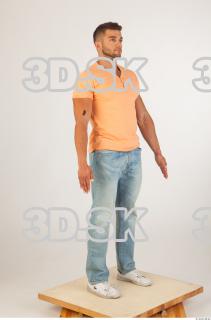 Whole body orange tshirt light blue jeans of Harold 0008